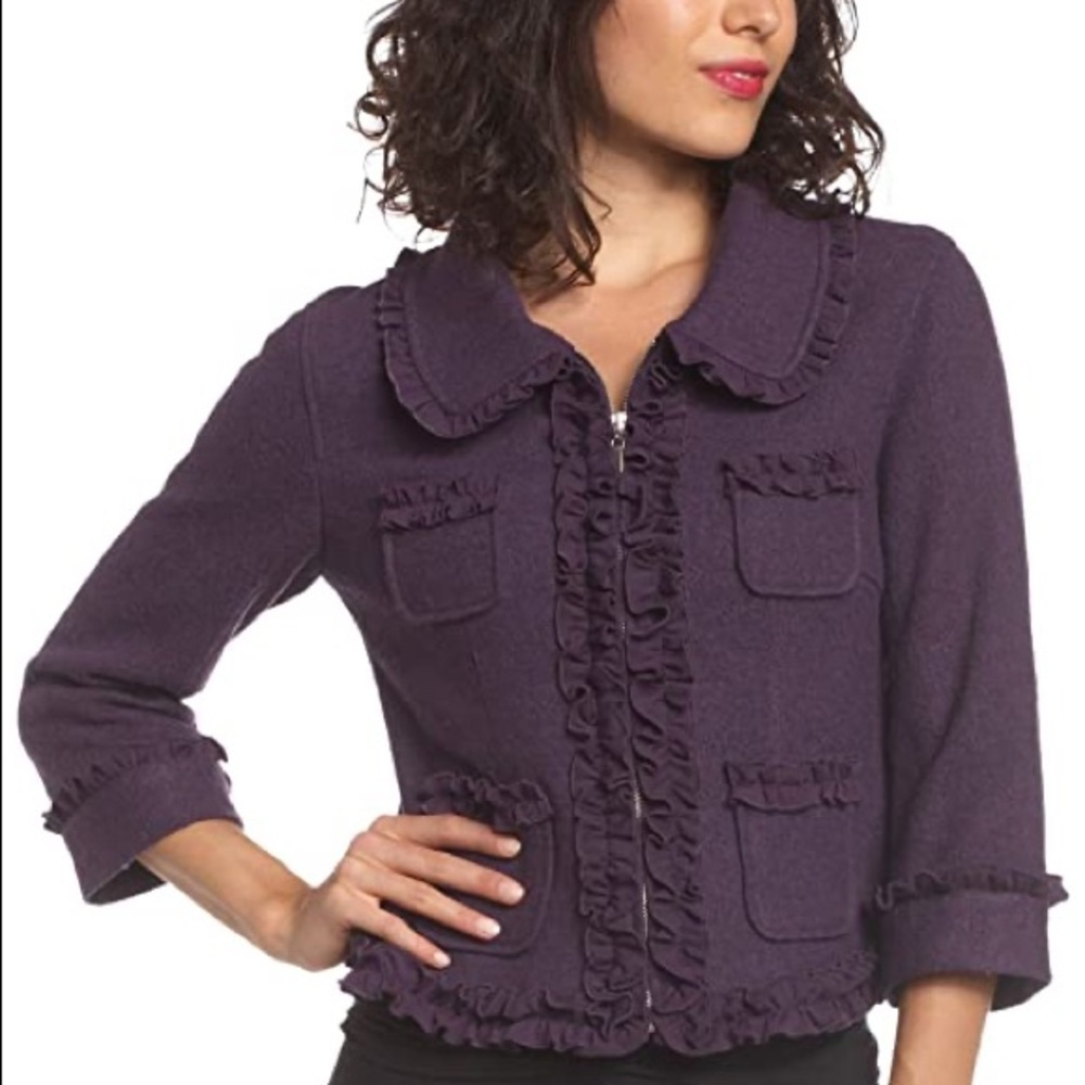 MAC & JAC boiled wool ruffle zip blazer jacket M